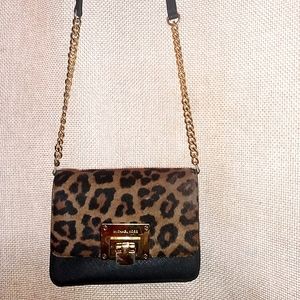 Michael Kors Tina Black & Brown Saffiano Leather and Calf Hair Cross Body Bag